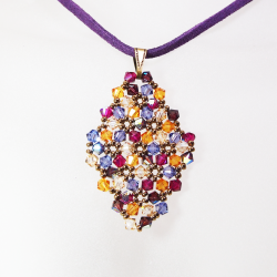 Pendant 45cm - Malvina Rhombus M-Purple Suedine - Pendant 45cm - Laiton bronze
